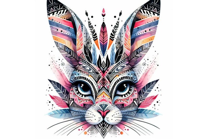 4-watercolor-animal-tribal-face-bunny-colorful-background