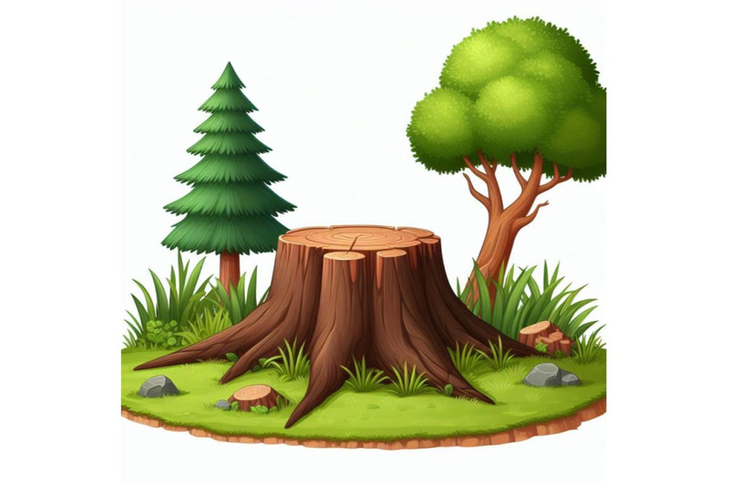 4-illustration-of-tree-stump-with-green-grass-on-white-background