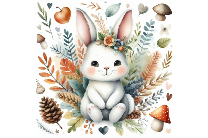 4-watercolor-cute-rabbit-woodland-animal-colorful-background