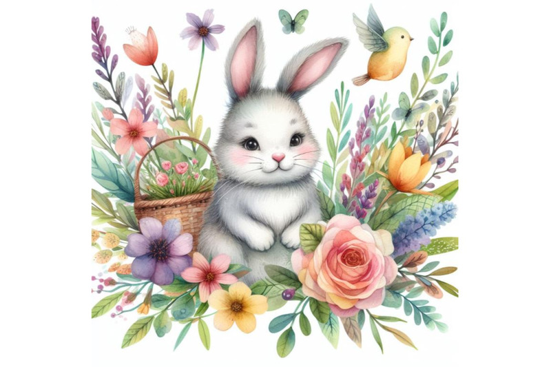 4-watercolor-cute-rabbit-woodland-animal-colorful-background