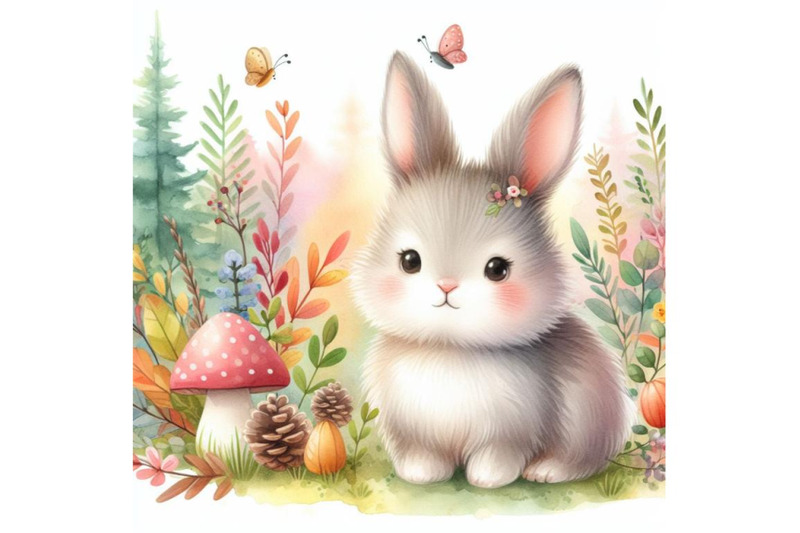 4-watercolor-cute-rabbit-woodland-animal-colorful-background