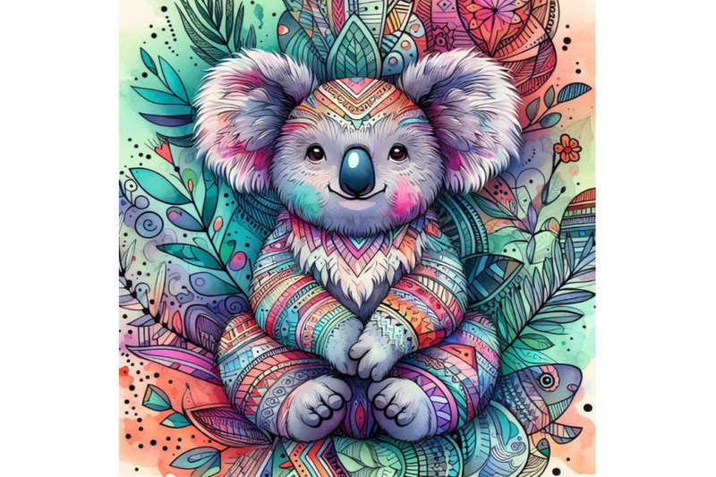 4-watercolor-animal-tribal-koala-colorful-background