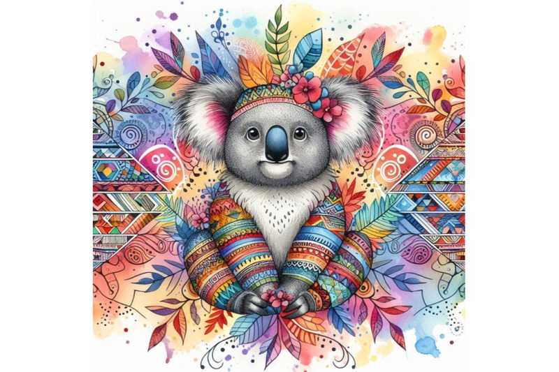 4-watercolor-animal-tribal-koala-colorful-background