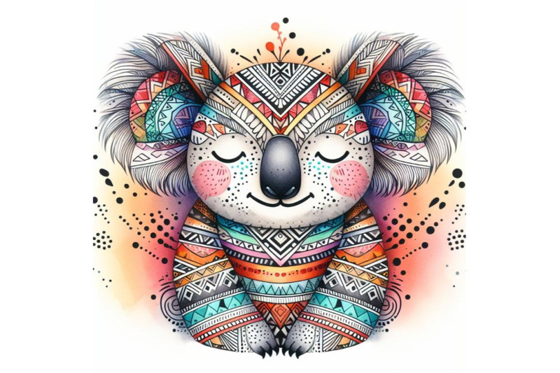 4-watercolor-animal-tribal-koala-colorful-background