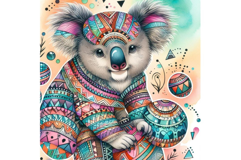 4-watercolor-animal-tribal-koala-colorful-background