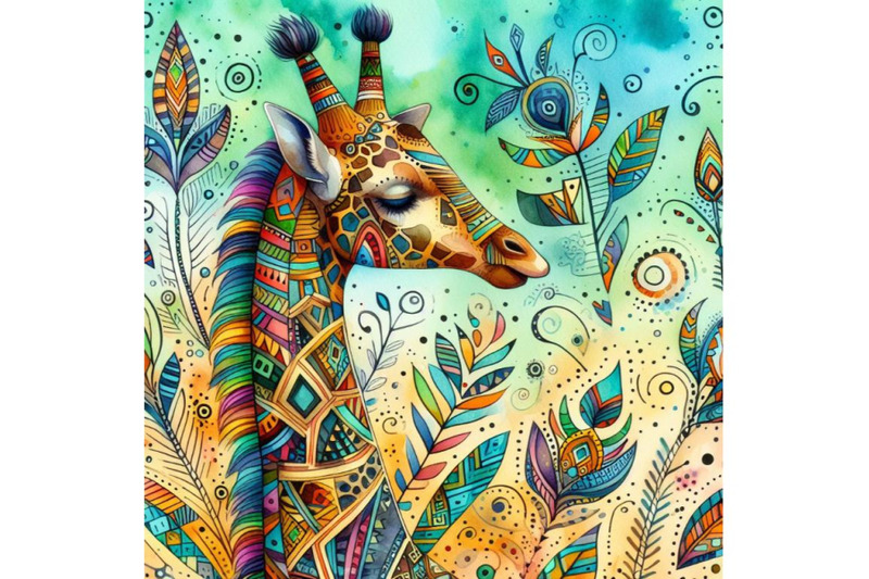 4-watercolor-animal-tribal-giraffe-colorful-background