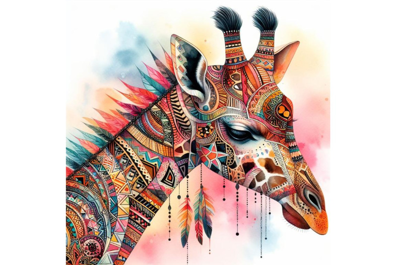 4-watercolor-animal-tribal-giraffe-colorful-background