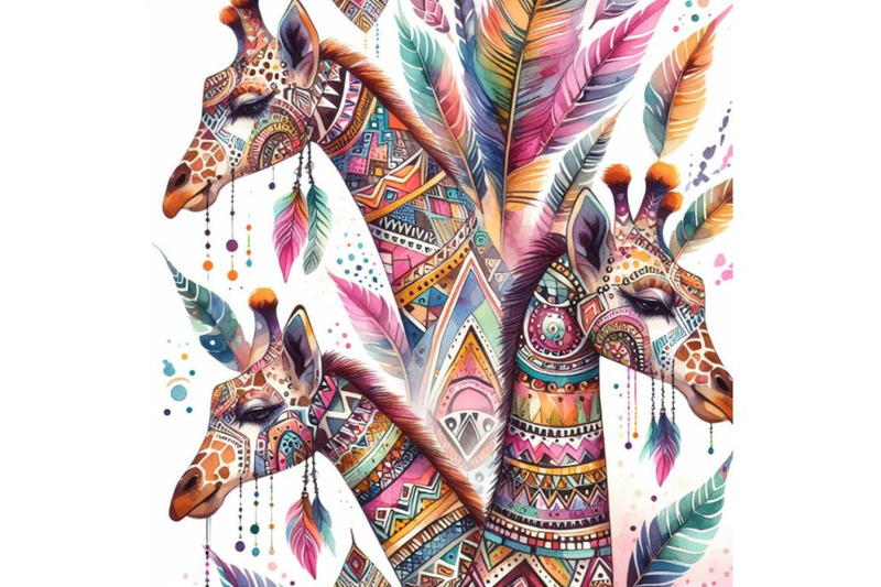 4-watercolor-animal-tribal-giraffe-colorful-background