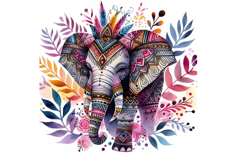 4-watercolor-animal-tribal-elephant-colorful-background