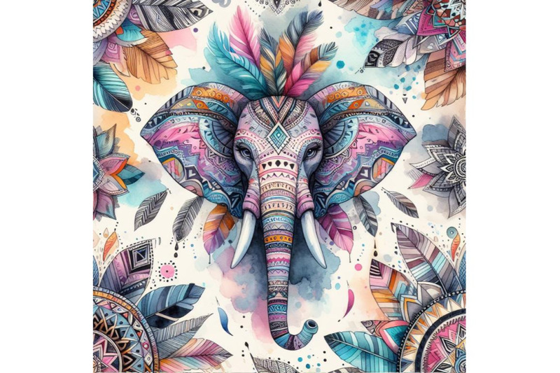 4-watercolor-animal-tribal-elephant-colorful-background