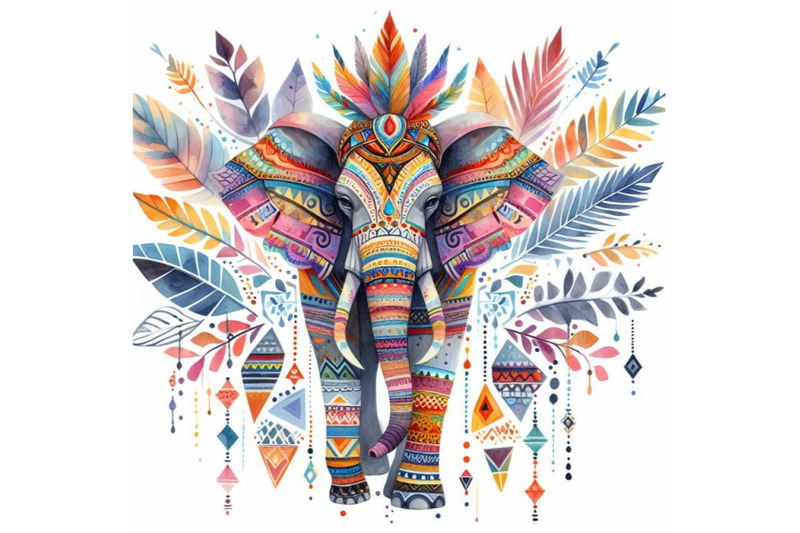 4-watercolor-animal-tribal-elephant-colorful-background