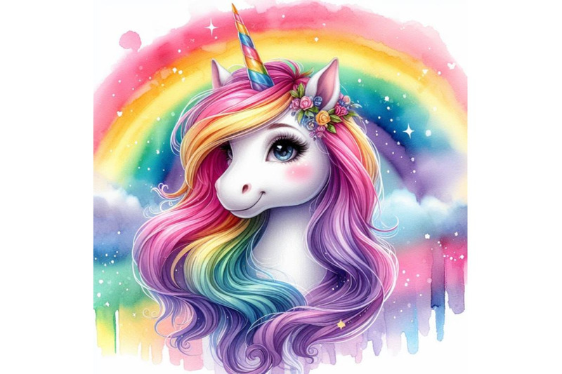 4-watercolor-portrait-of-cute-unicorn-colorful-background