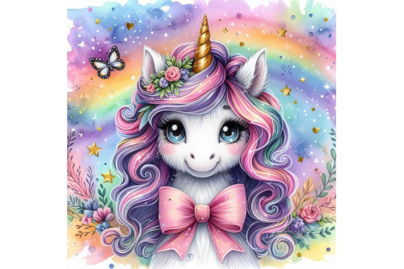 4-watercolor-portrait-of-cute-unicorn-colorful-background