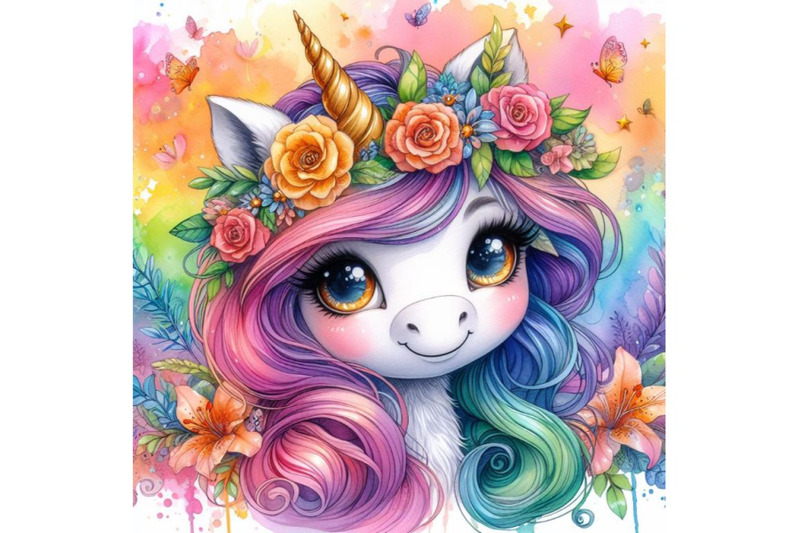 4-watercolor-portrait-of-cute-unicorn-colorful-background