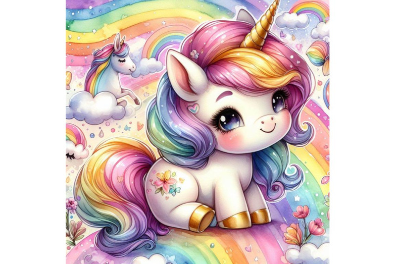 4-watercolor-cute-pony-unicorn-colorful-background