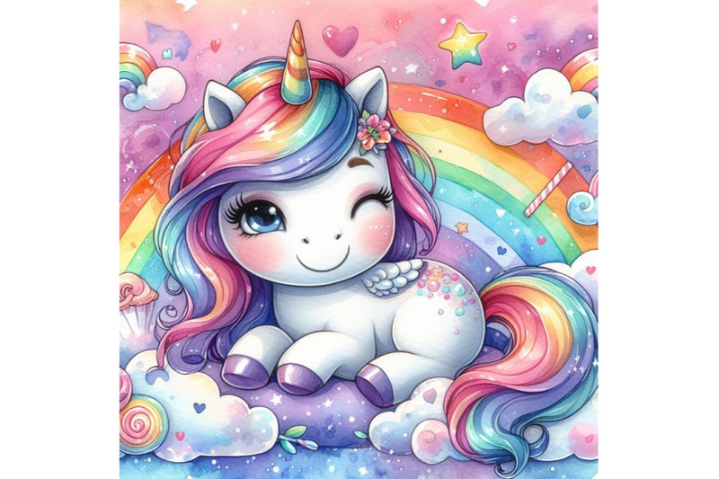 4-watercolor-cute-pony-unicorn-colorful-background