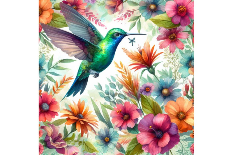 4-watercolor-hummingbird-flying-around-flowers-colorful-background