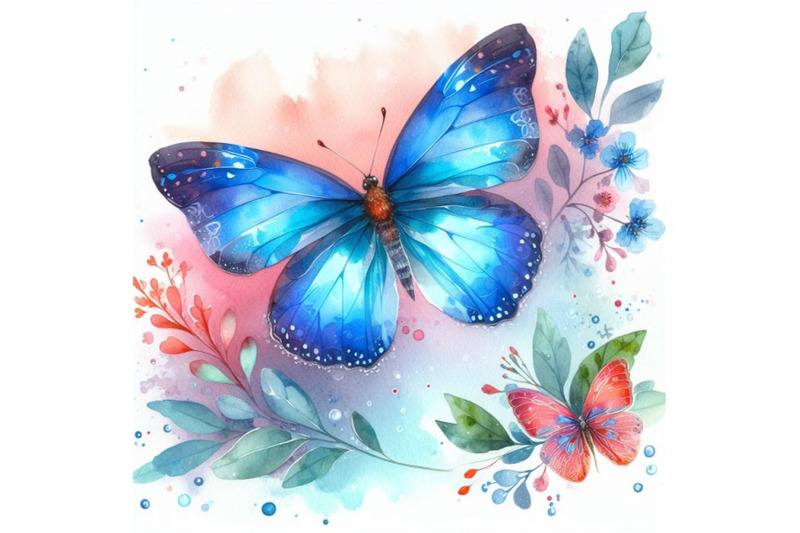 4-watercolor-blue-butterfly-on-a-white-background-colorful-background