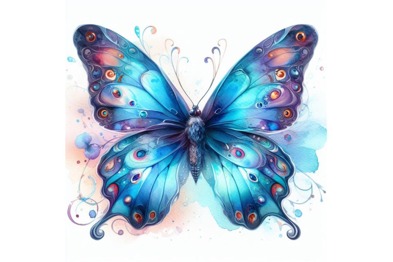 4-watercolor-blue-butterfly-on-a-white-background-colorful-background