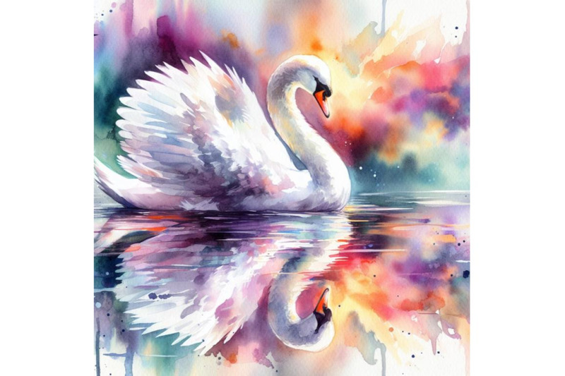 4-watercolor-swan-reflections-a-swan-colorful-background