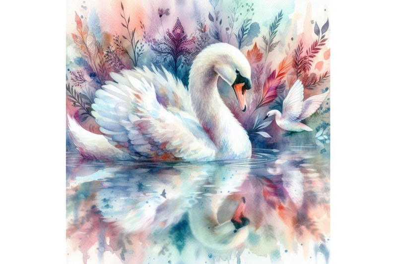 4-watercolor-swan-reflections-a-swan-colorful-background