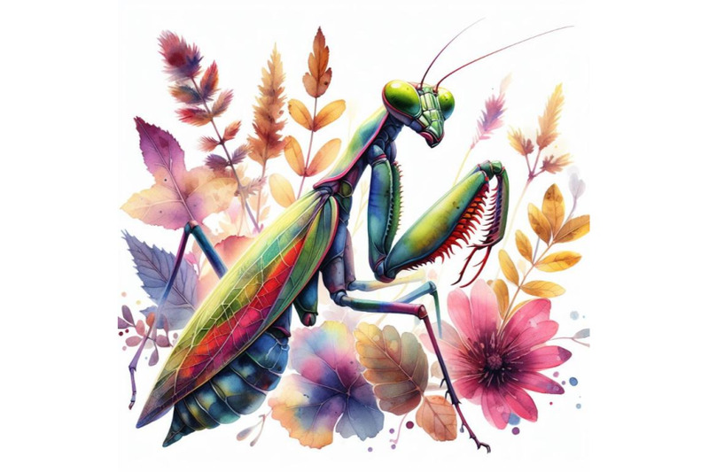 4-watercolor-mantis-on-white-background-colorful-background