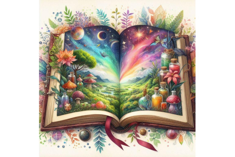 4-watercolor-open-magic-book-of-nature-colorful-background