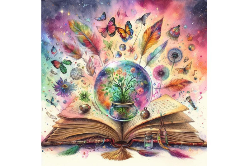 4-watercolor-open-magic-book-of-nature-colorful-background