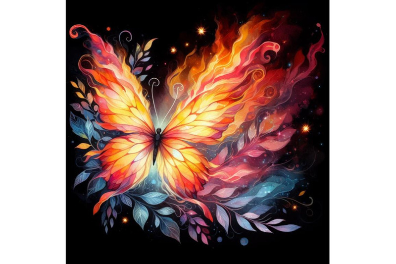 4-watercolor-fairy-fire-butterfly-fairy-fiery-butterfly-on-a-black-ba