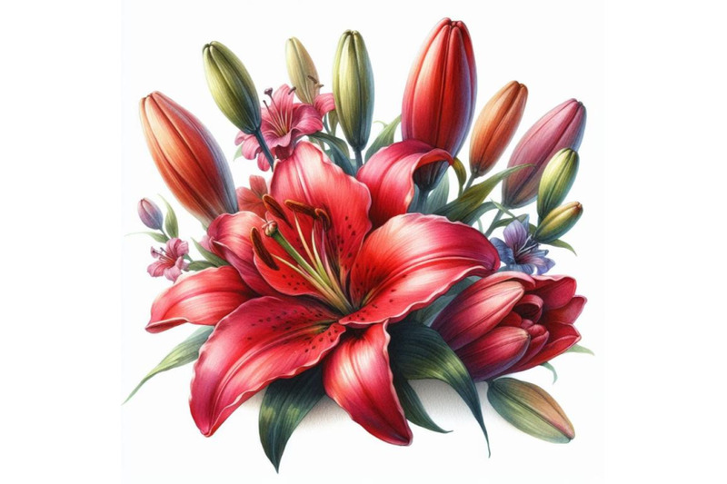 4-watercolor-red-lily-flower-lying-on-white-background-colorful-backgr