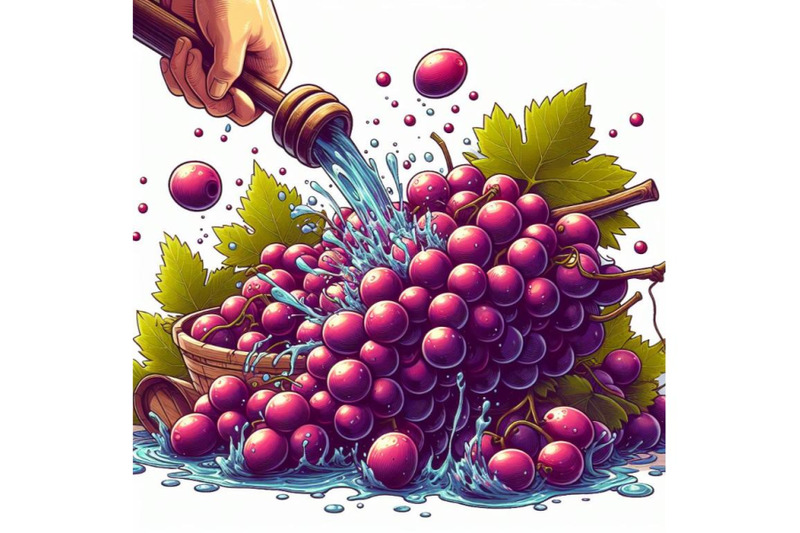 4-illustration-of-a-bunch-of-grapes-is-being-splashed-with-water-on-w