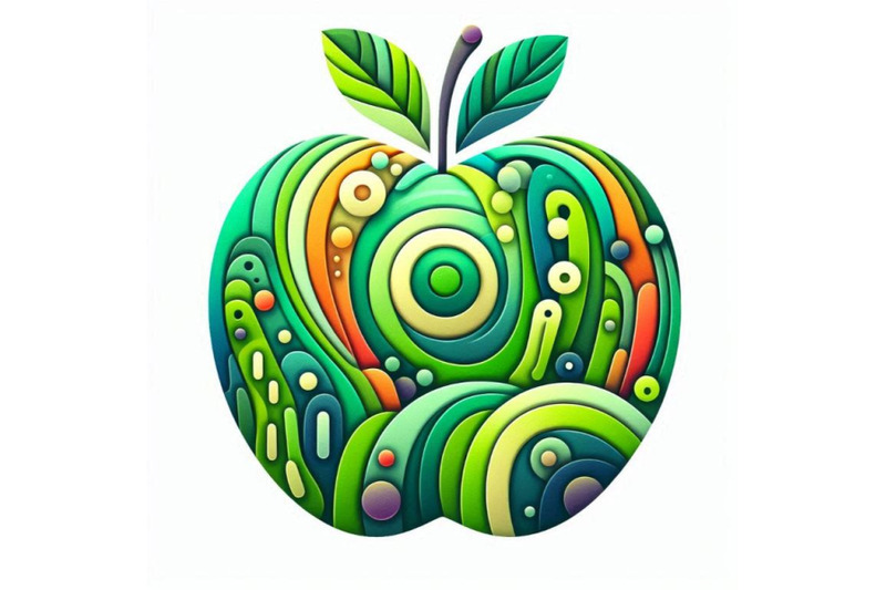 4-watercolor-illustration-of-vector-paper-cut-green-apple-fruit-cut-s