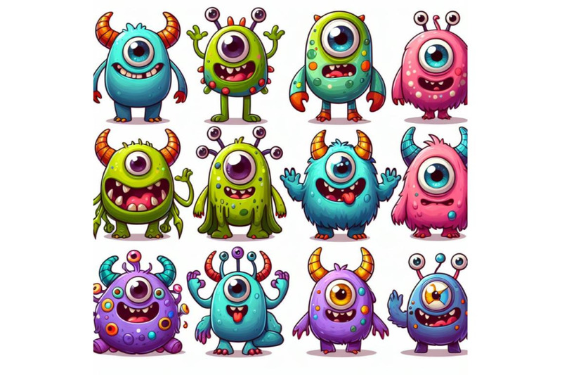 4-illustration-of-cartoon-cute-monsters-on-white-background