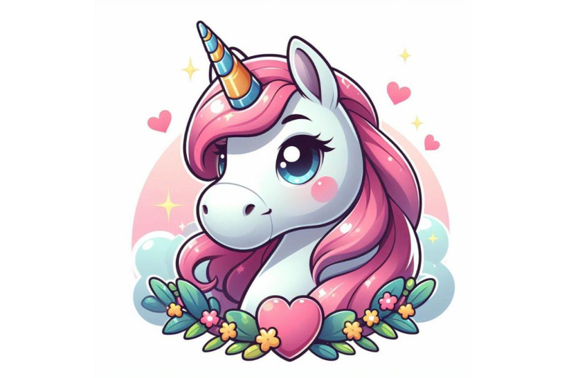 4-illustration-of-cute-unicorn-cartoon-horse-head-on-white-background