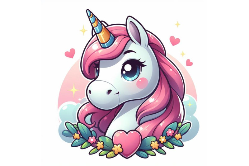 4-illustration-of-cute-unicorn-cartoon-horse-head-on-white-background