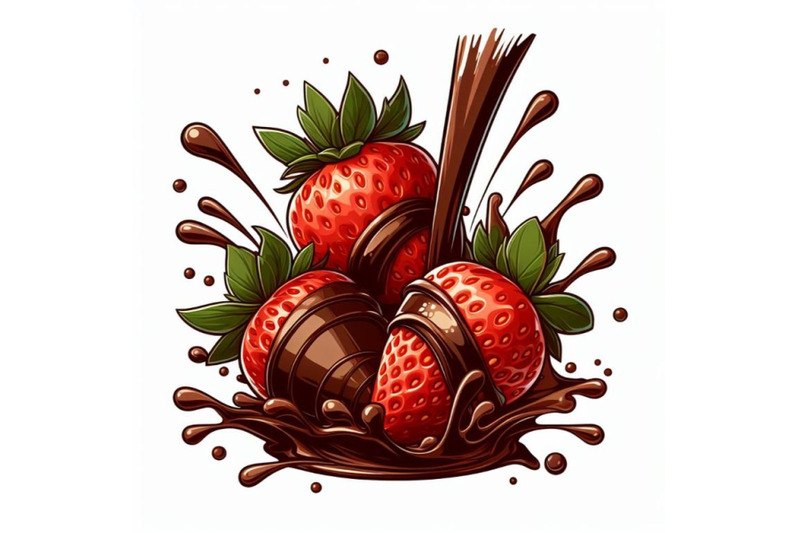 4-illustration-of-strawberries-with-melted-chocolate-splash-on-white