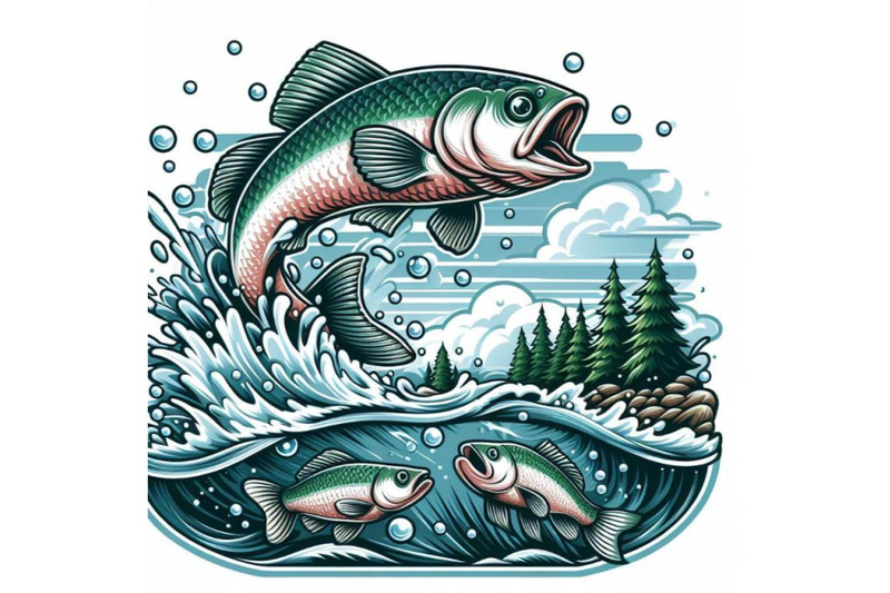 4-illustration-of-a-fish-jumping-out-of-water-on-white-background