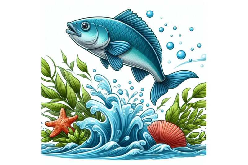 4-illustration-of-a-fish-jumping-out-of-water-on-white-background