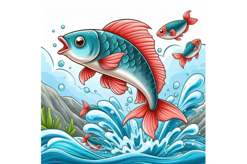 4-illustration-of-a-fish-jumping-out-of-water-on-white-background