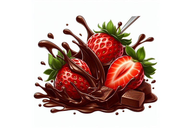 4-illustration-of-strawberries-with-melted-chocolate-splash-on-white