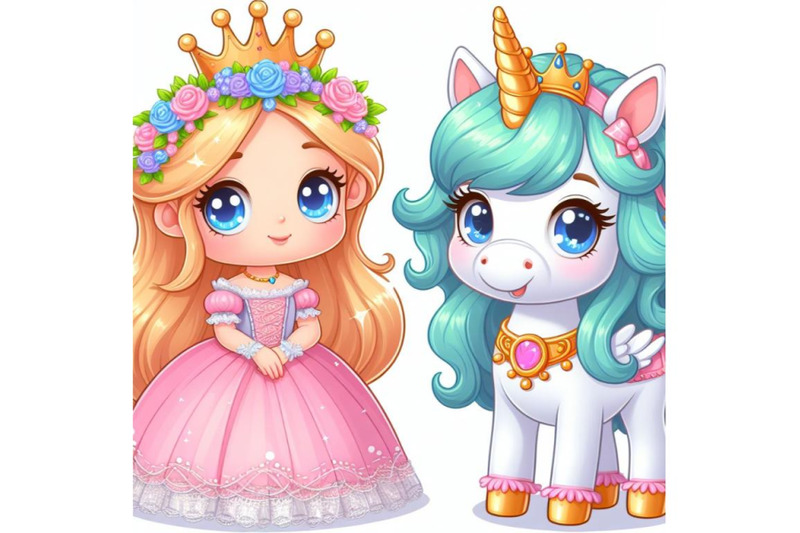 4-cute-cartoon-fairy-tale-princess-and-unicorn