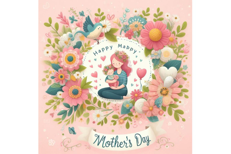 4-stickers-mothers-day-banner-with-hearts-flowers-and-butterflies