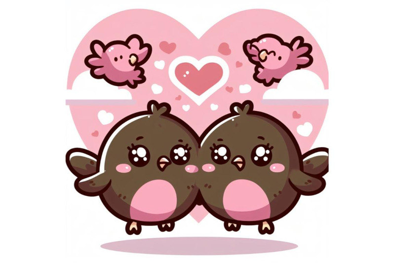 4-a-2d-two-cute-bird-lovers-on-pink-hearts-shaped