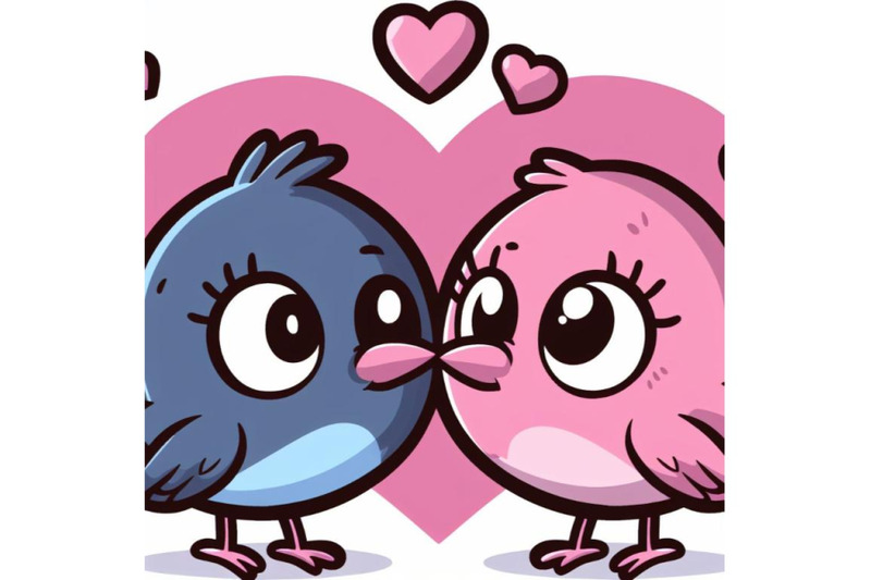 4-a-2d-two-cute-bird-lovers-on-pink-hearts-shaped