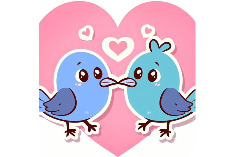 4-a-2d-two-cute-bird-lovers-on-pink-hearts-shaped