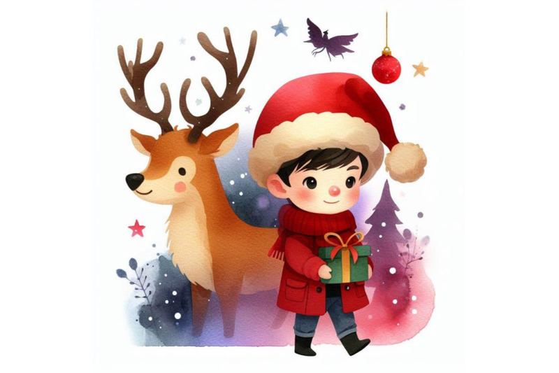 4-boy-with-deer-christmas-watercolor