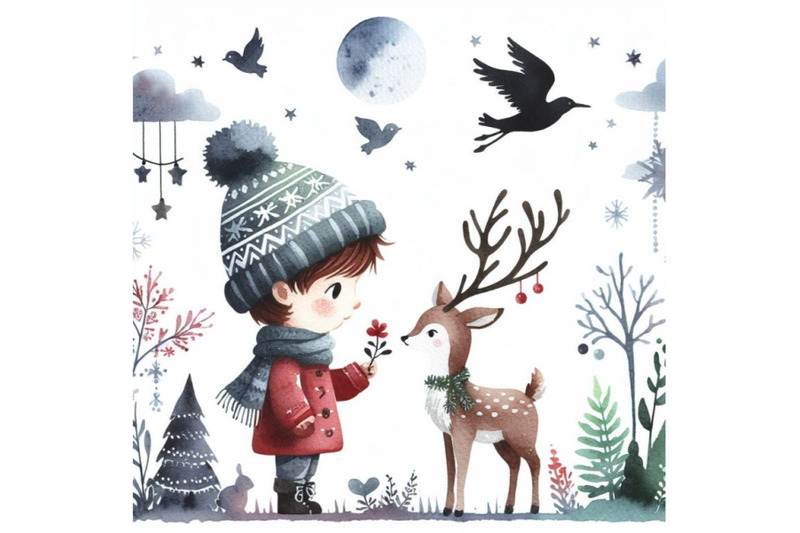 4-boy-with-deer-christmas-watercolor