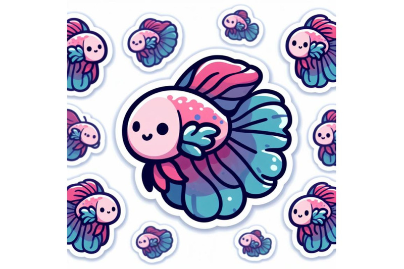 4-simple-stickers-with-cute-betta-fish-with-white-backgrounds