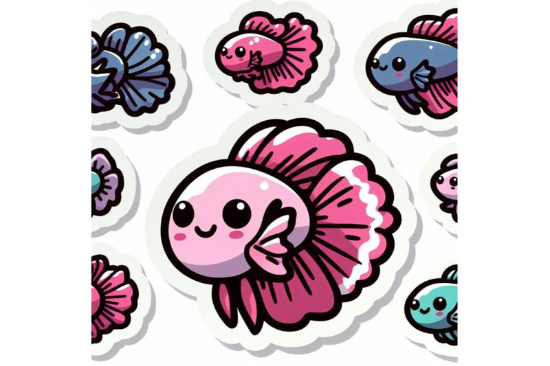 4-simple-stickers-with-cute-betta-fish-with-white-backgrounds