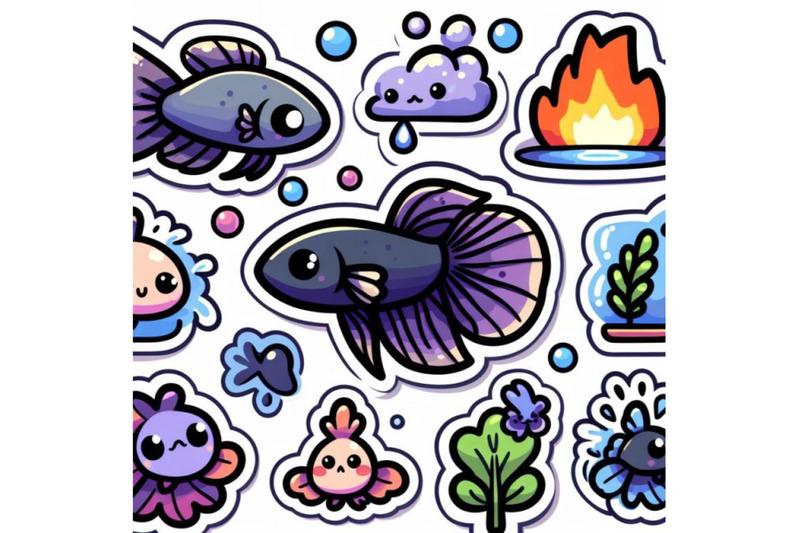 4-simple-stickers-with-cute-betta-fish-with-white-backgrounds